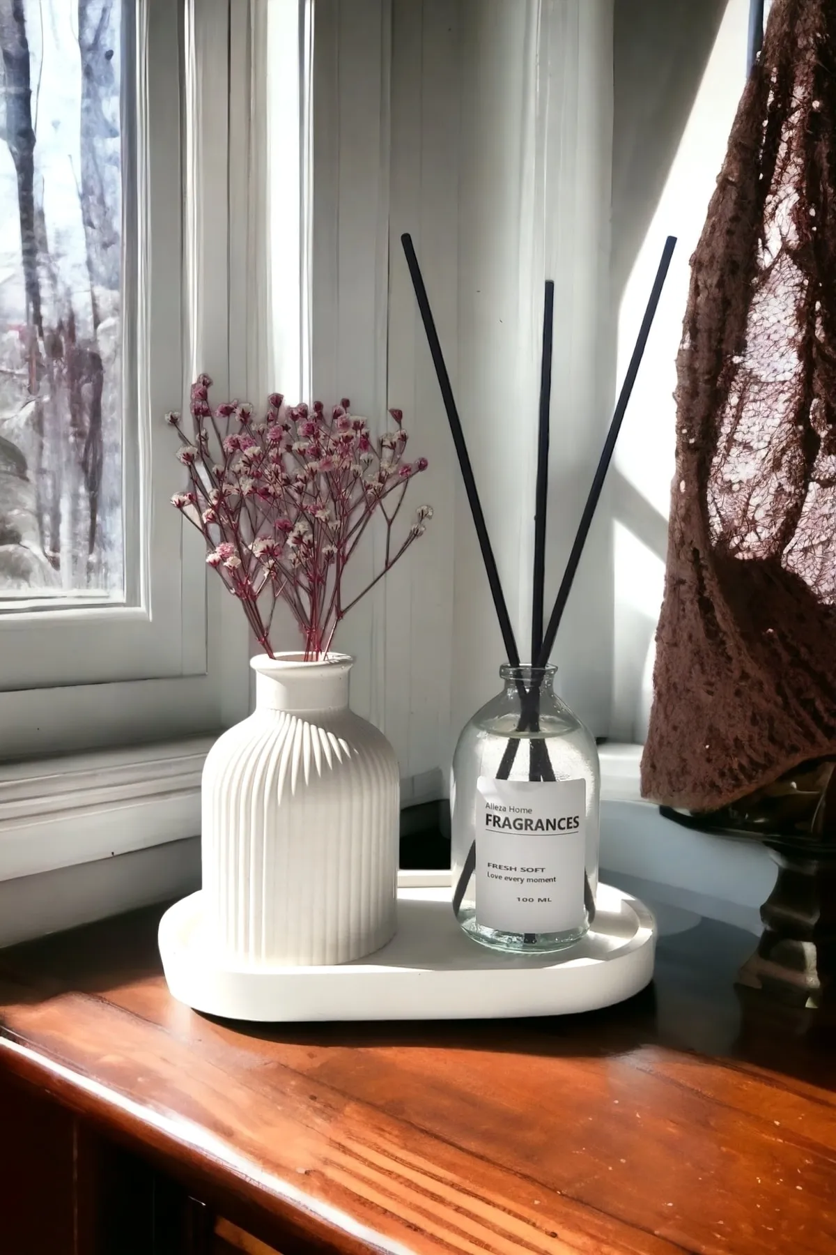 Mini Pampas Kuru Çiçek Vazosu Fresh Soft Oda Kokusu