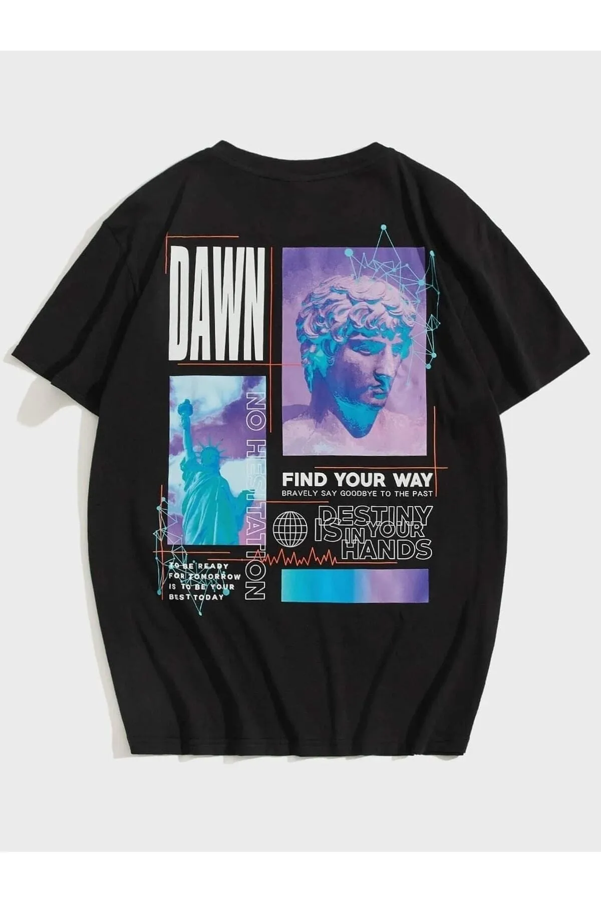 Erkek Siyah Oversize Dawn Baskılı T-shirt